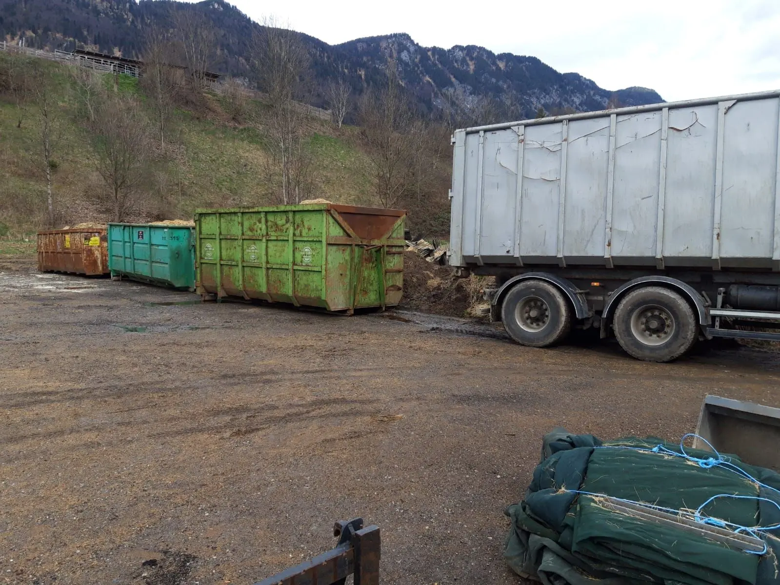 Container und Fuhrpark von Haas Holzentsorgung in Tirol